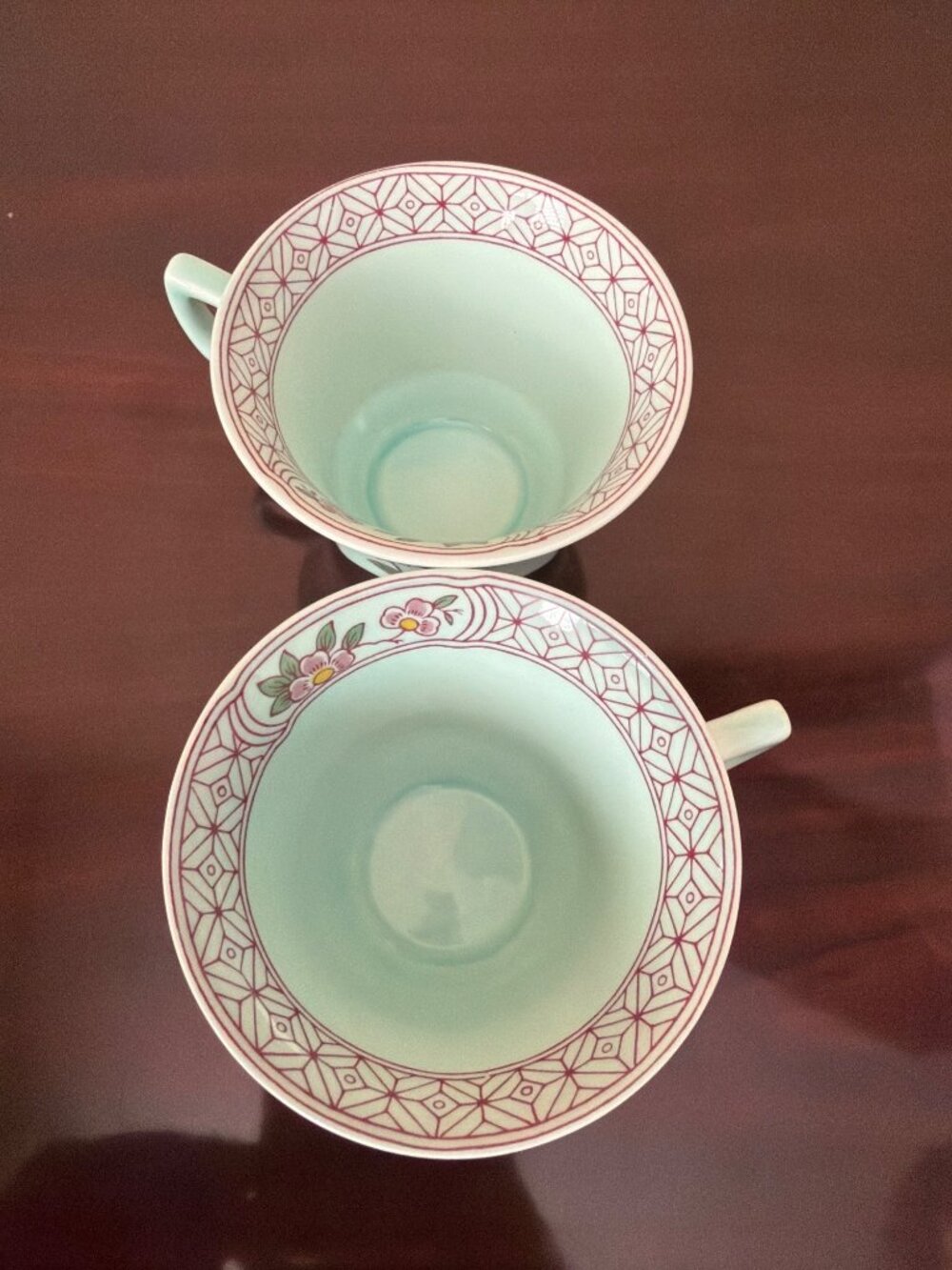 Vintage Adams Calyx Ware Singapore Bird Ironstone Teacups Aqua England Set of 2 - Picture 6 of 12